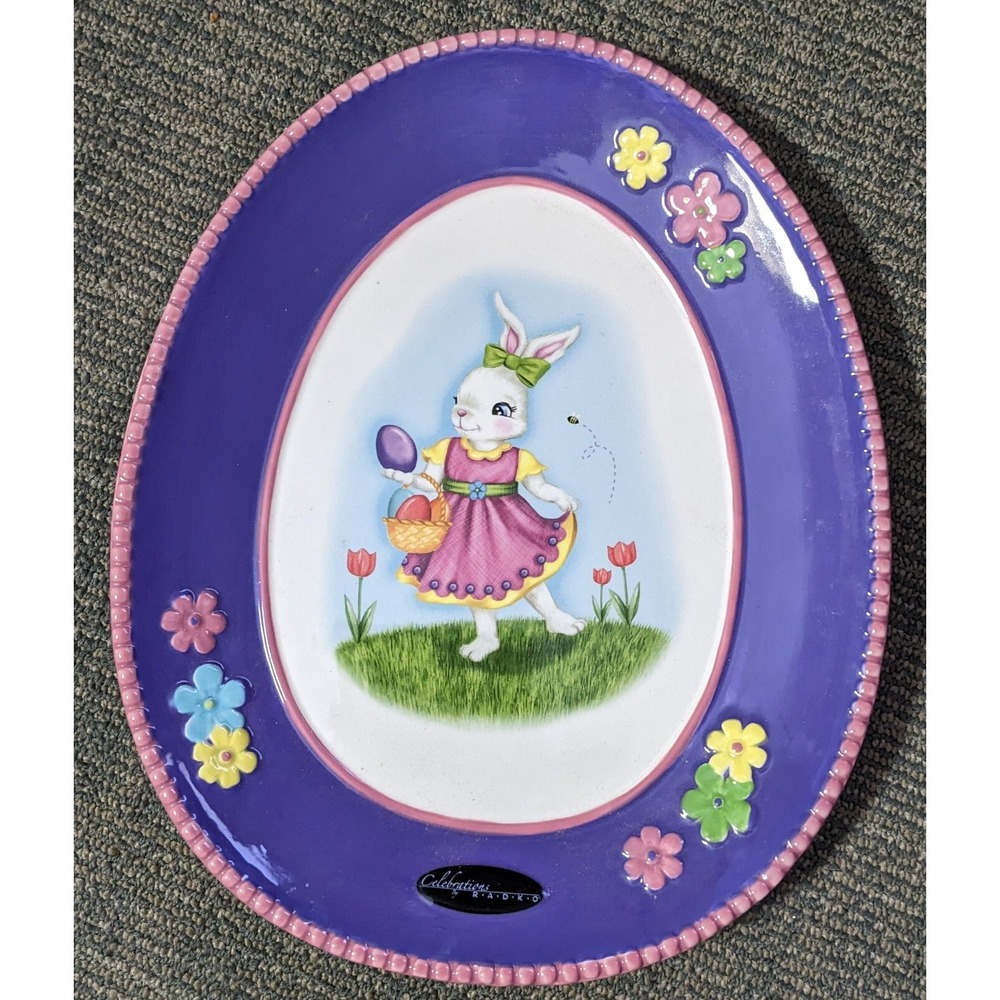 Christopher Radko Egg Shaped Easter Plate Platter‎ 2012 Girl Bunny Celebrations